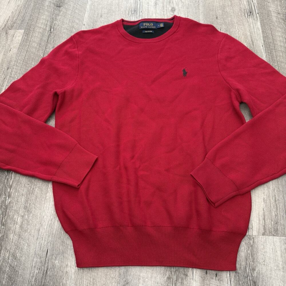 POLO Ralph Lauren Sweater Mens Medium Pima Cotton Honeycomb Waffle Knit Pullover